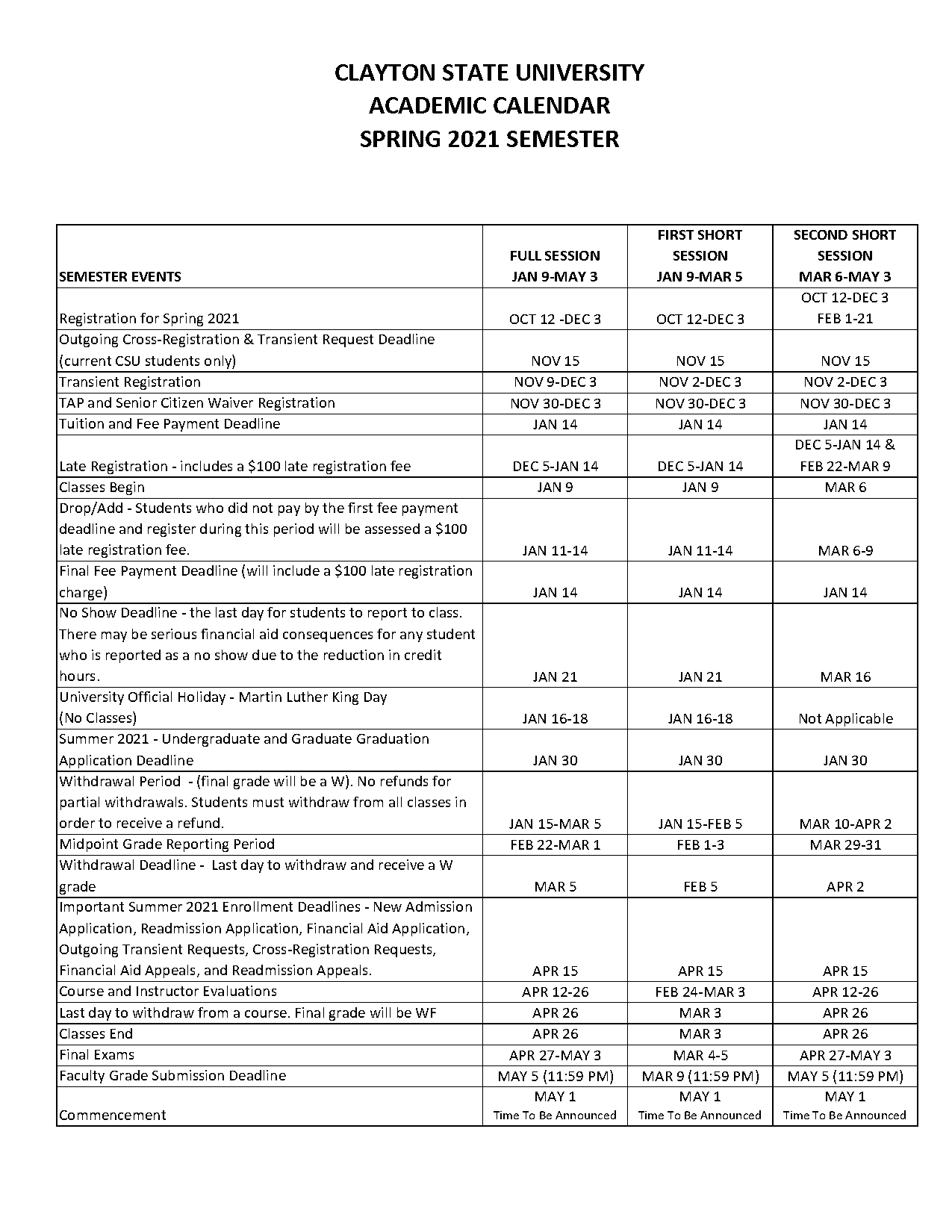 clayton state final schedule