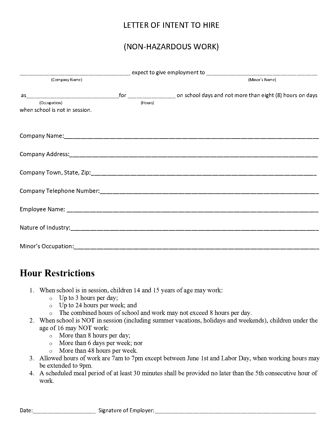 sample letter of intent for employment