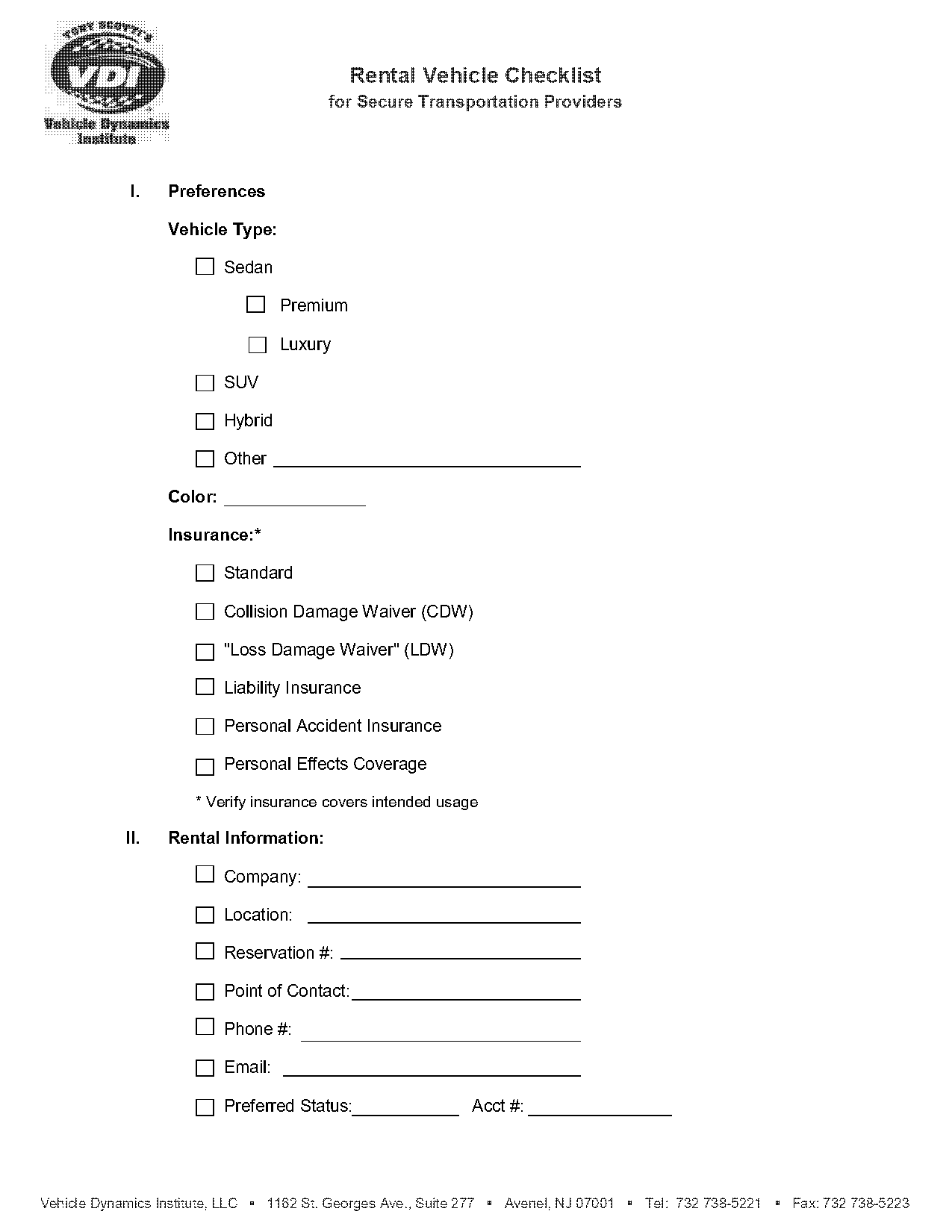 car rental checklist template