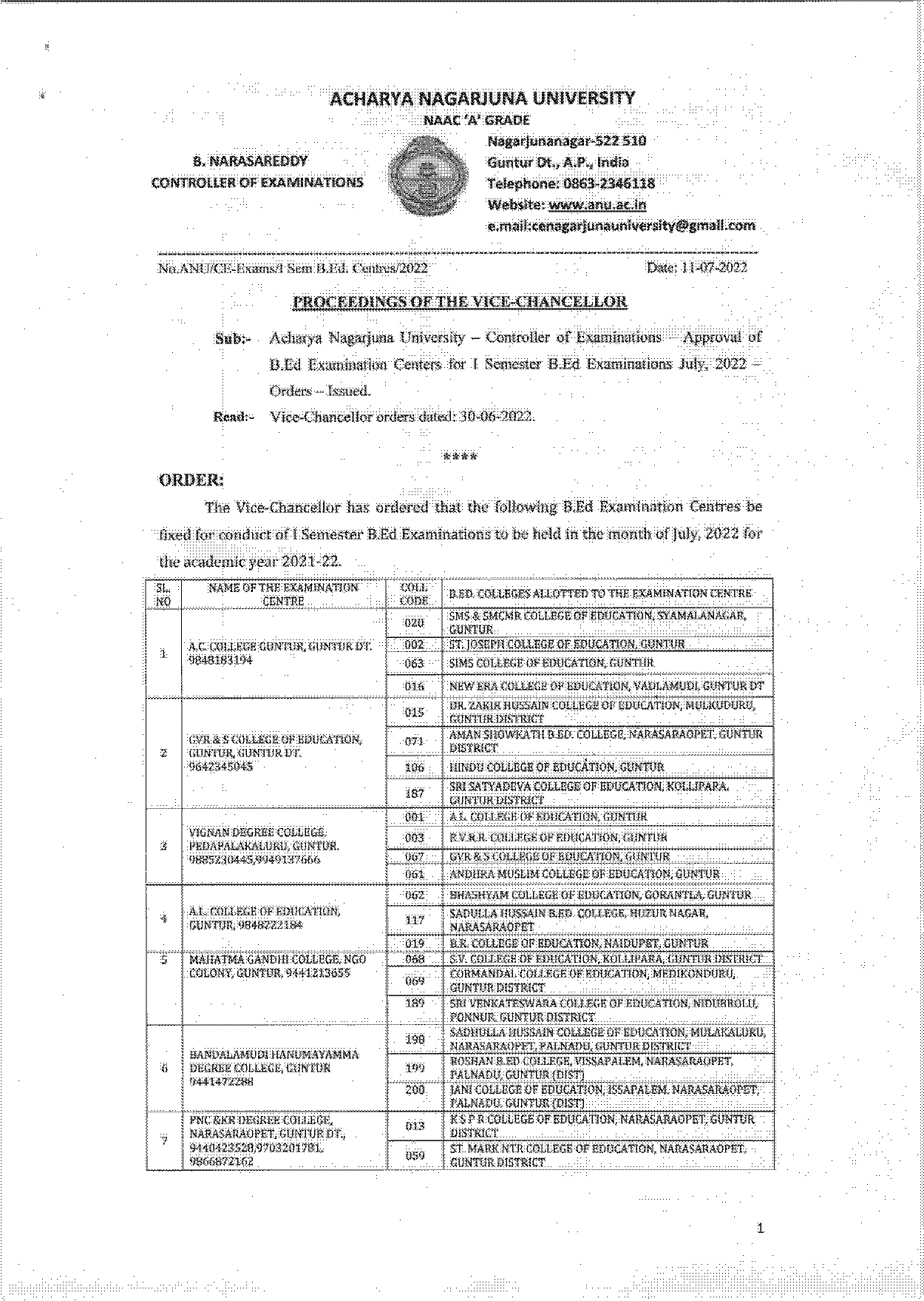 anu bed exam time table