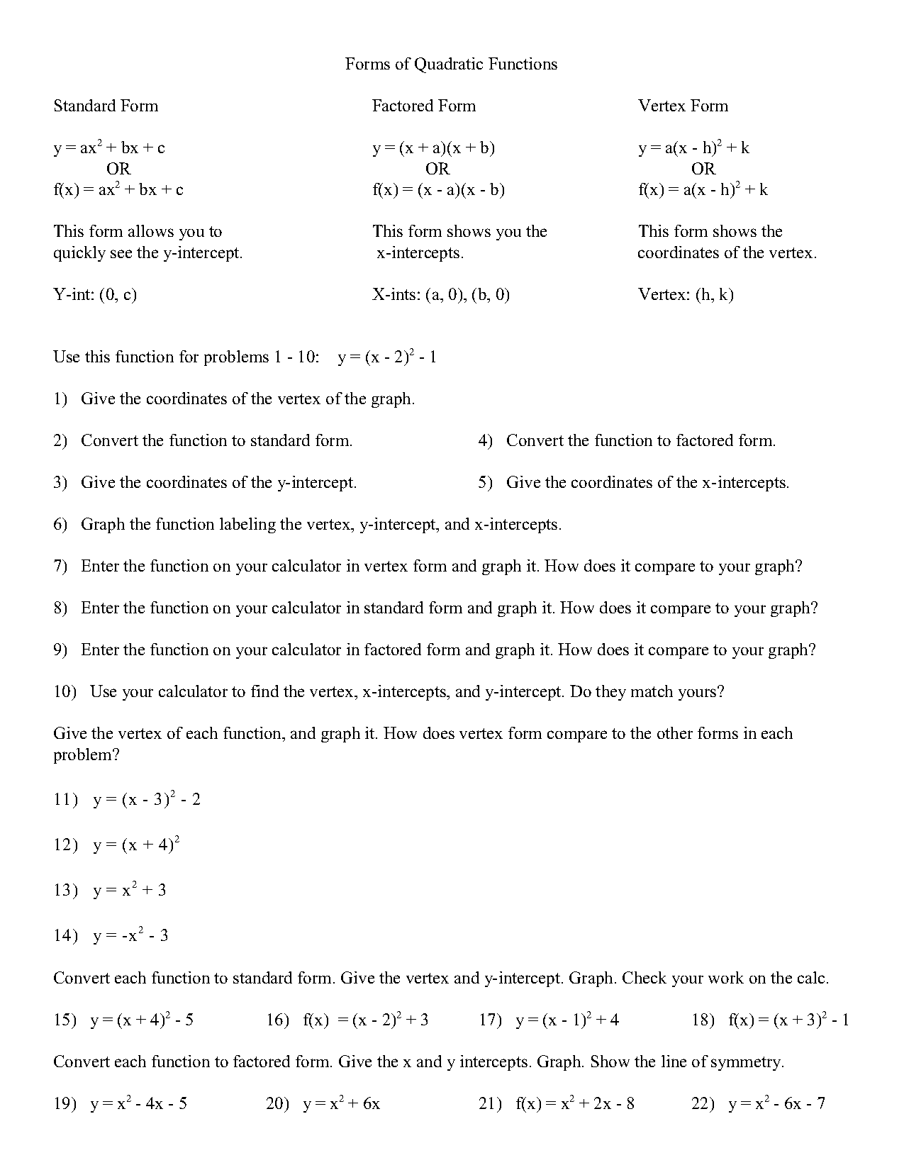 write the function in vertex form calc