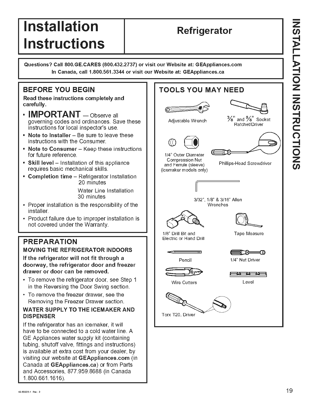 general electric refrigerator ice maker instructions