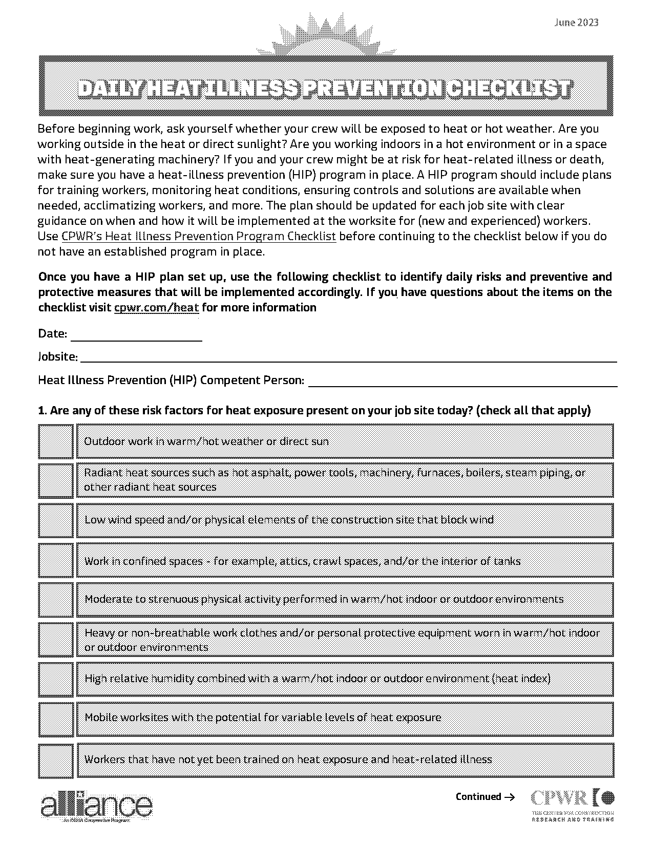 daily equipment checklist construction