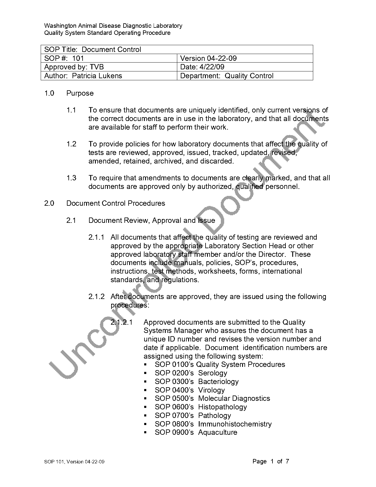 document control sop pdf