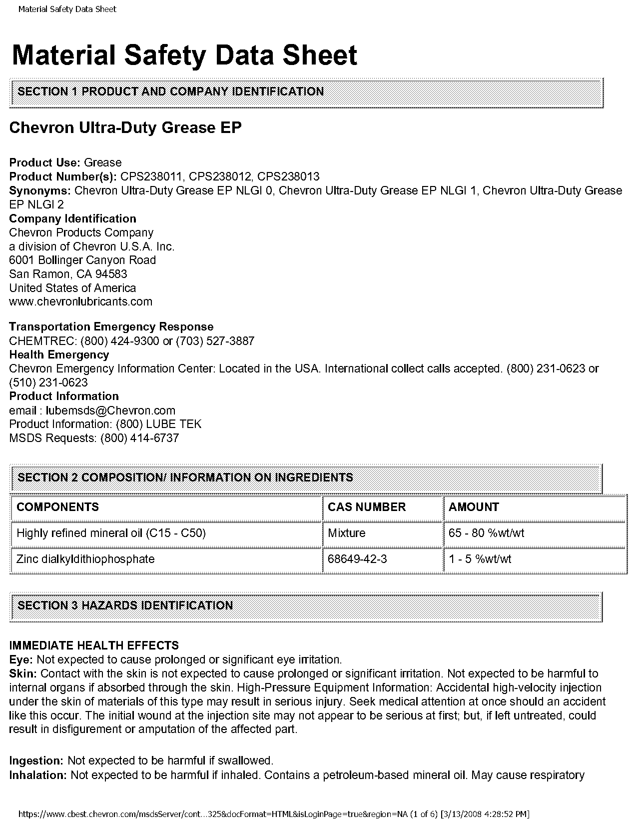 recommended mineral oil mist exposure limit