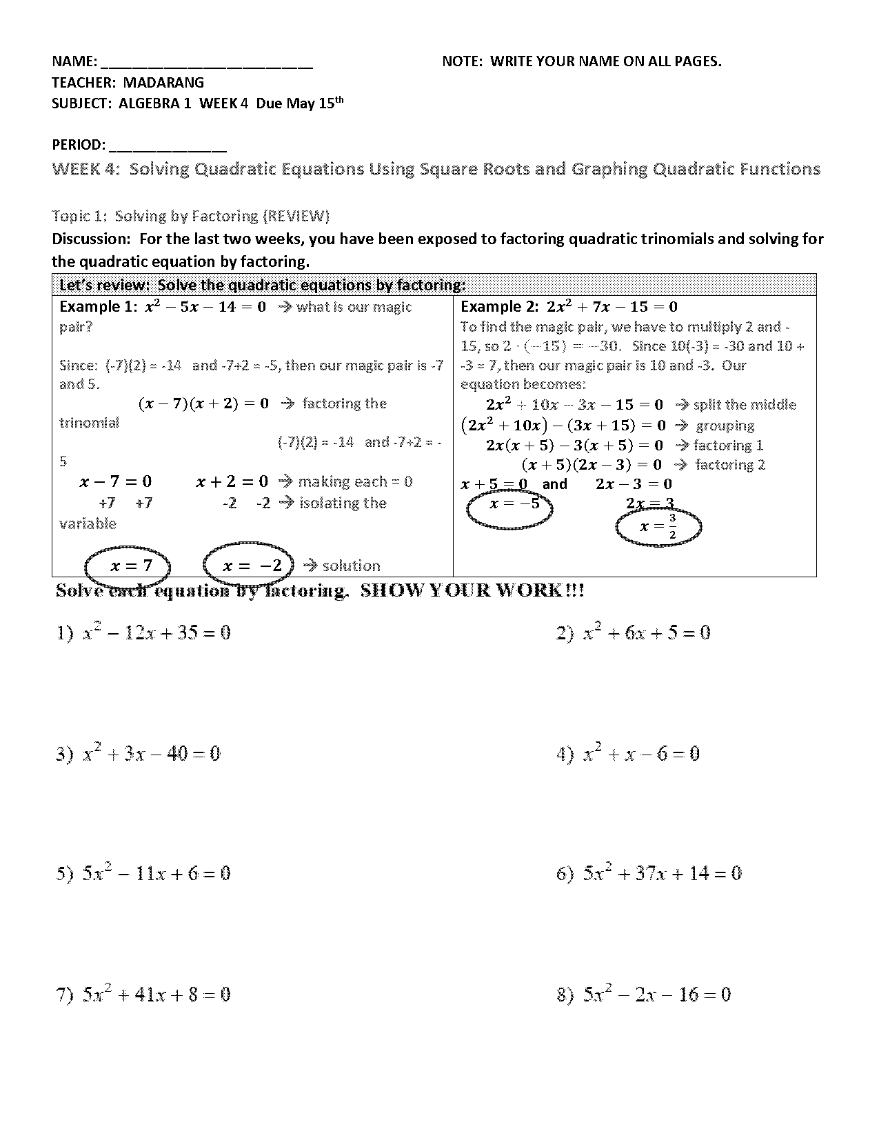 solve using square root property worksheet