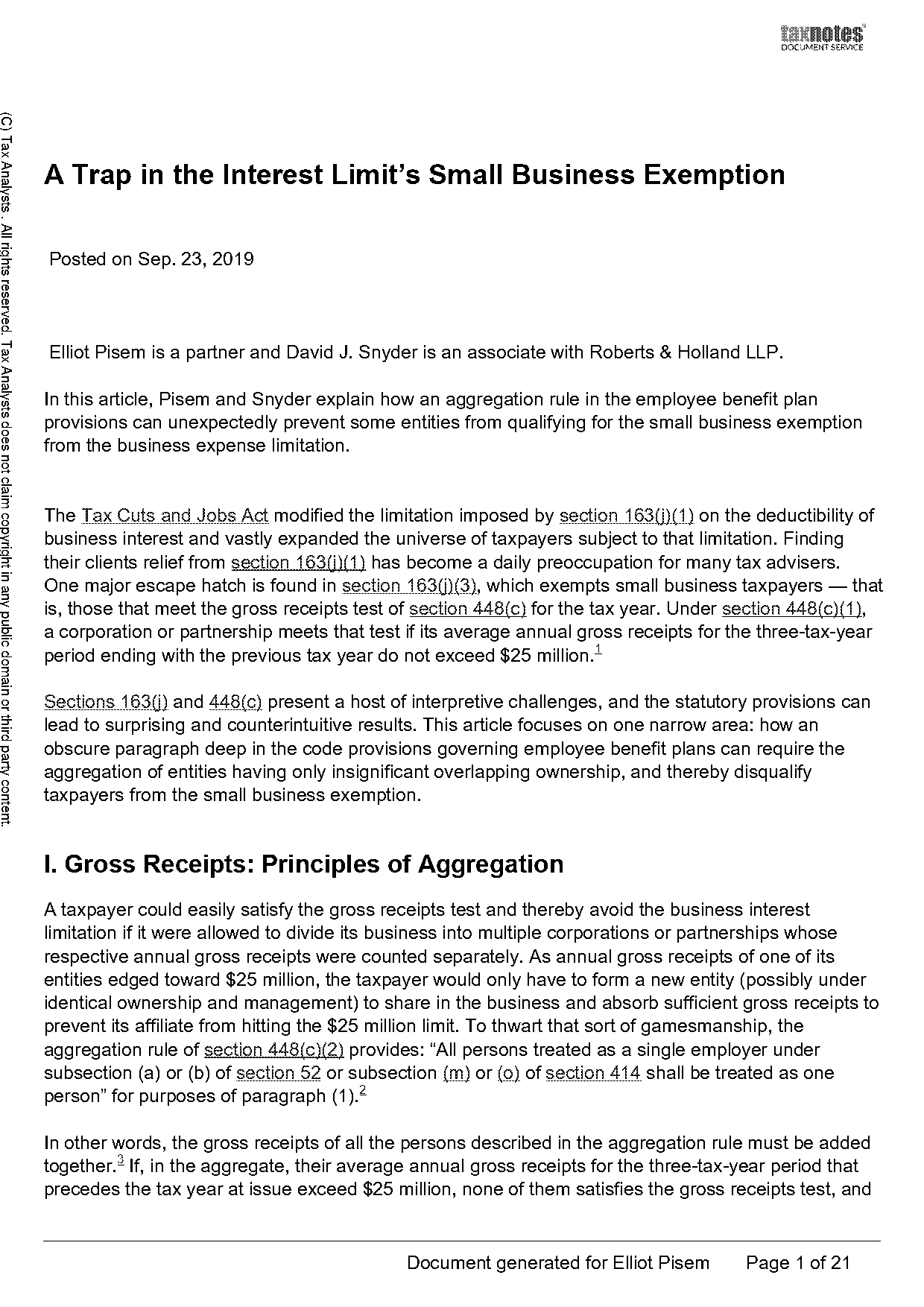 small business gross receipts test