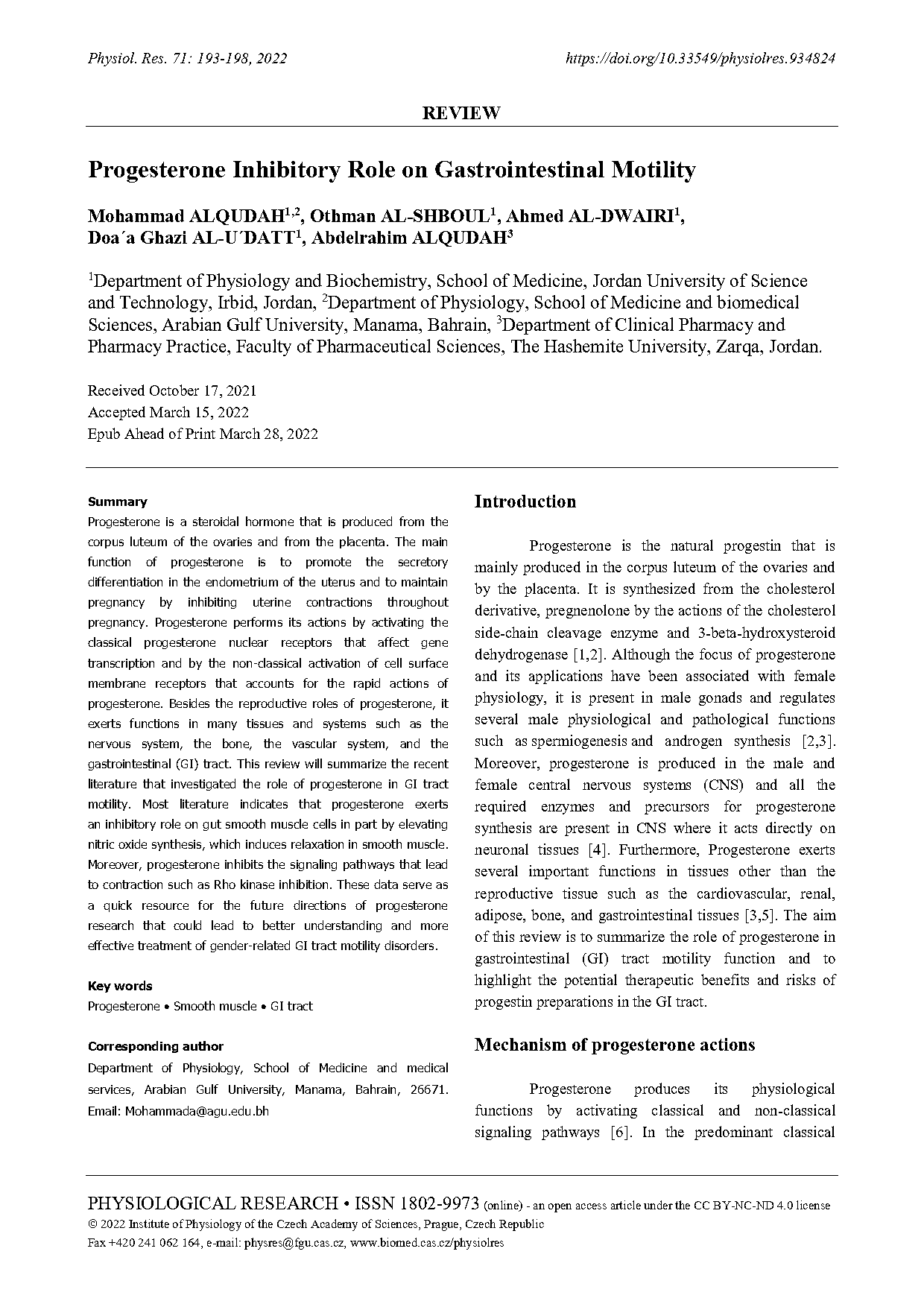 uterine smooth muscle contraction progesterone