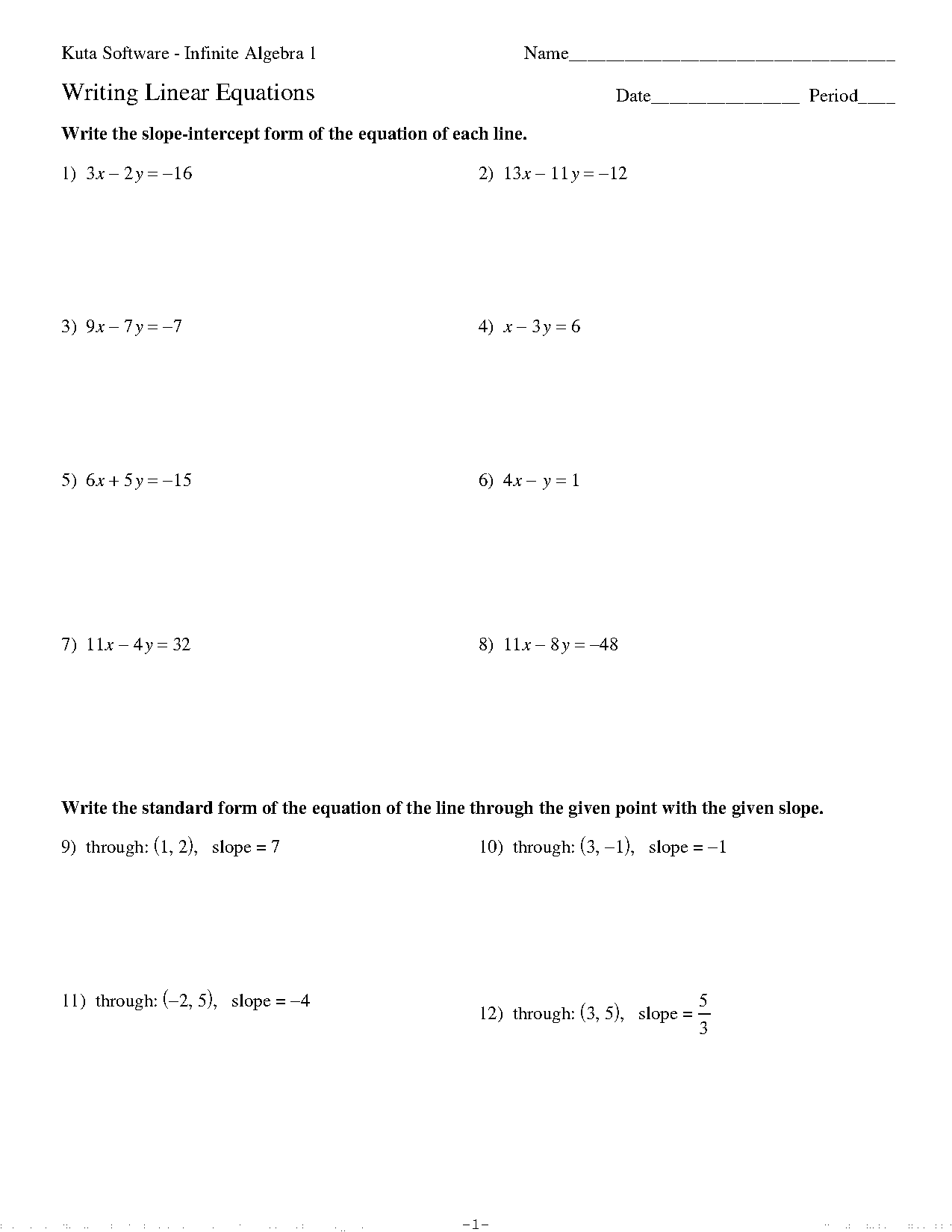 change standard form into slope intercept form