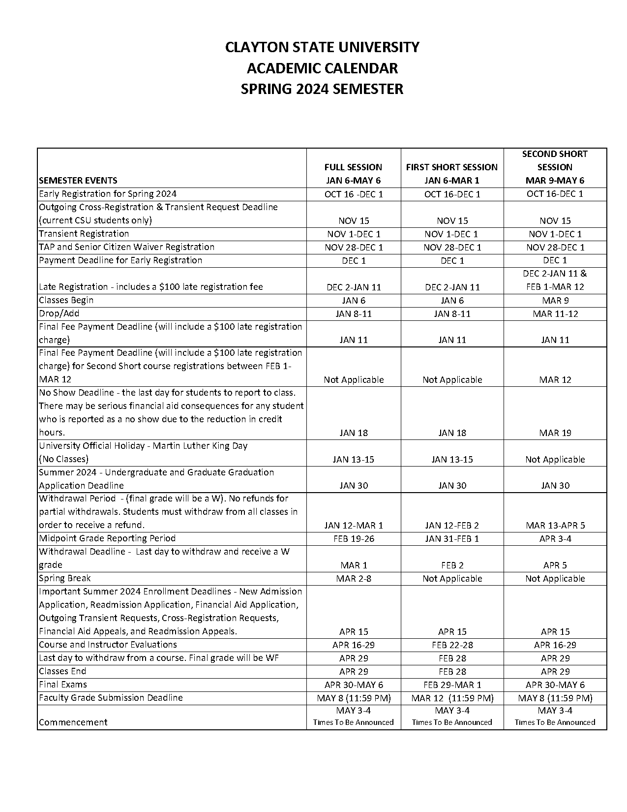 clayton state final schedule