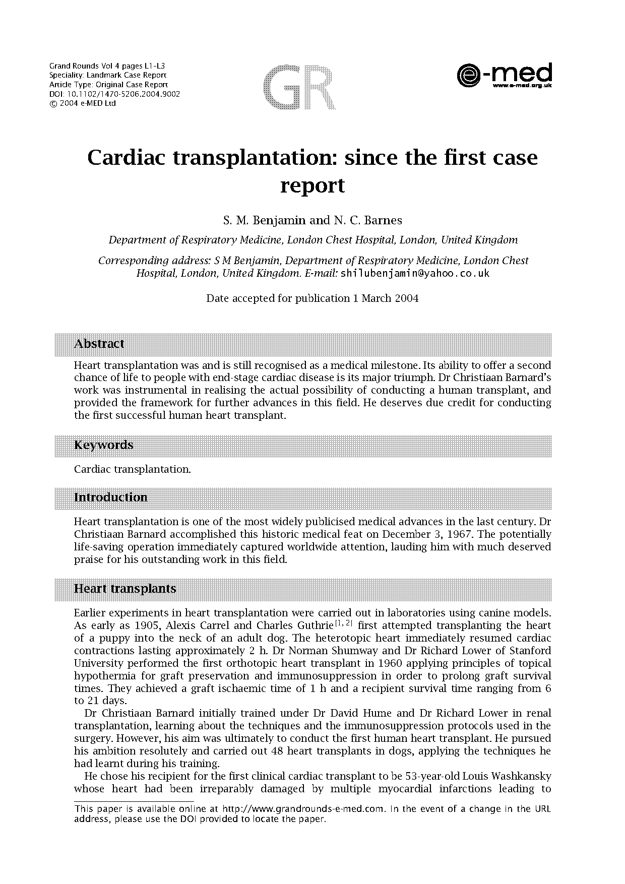 impact factor of case reports in transplantation