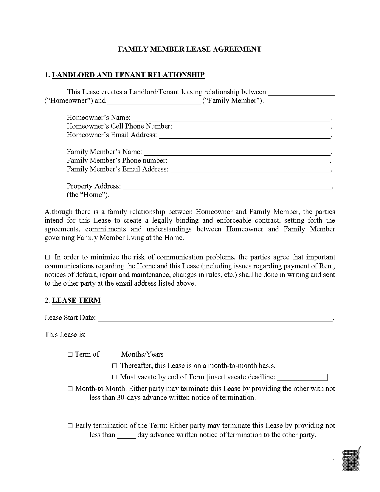 lease agreement for family members