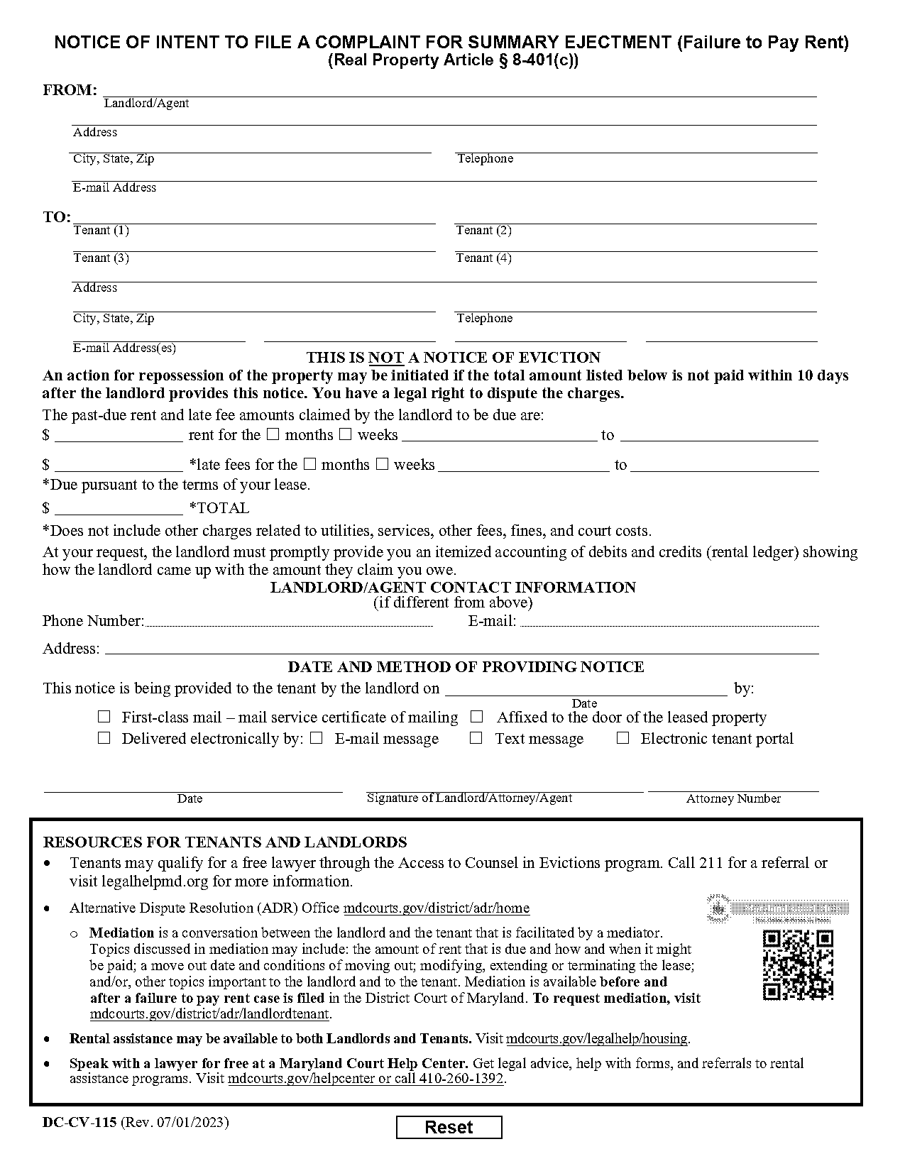 notice of intent to terminate tenancy letter sample