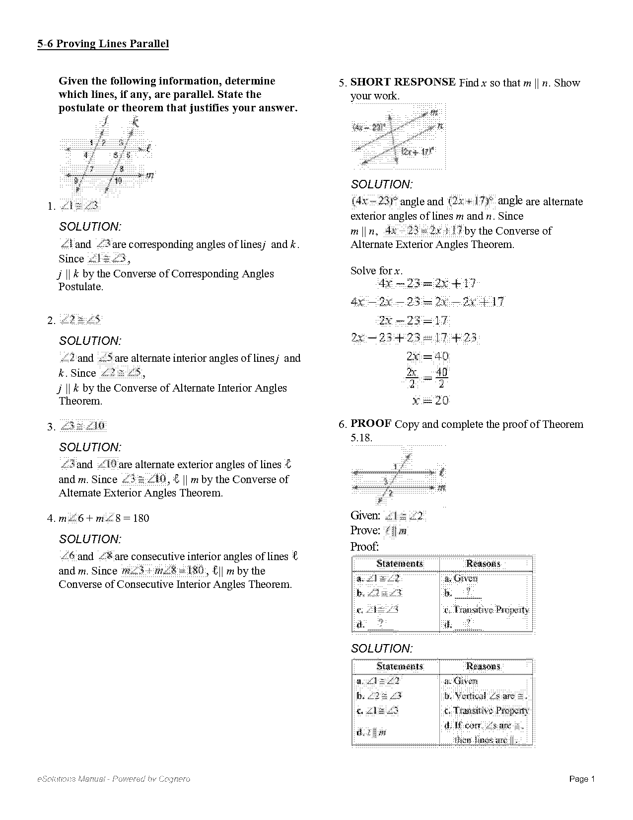 proving lines parallel with algebra worksheet answer key