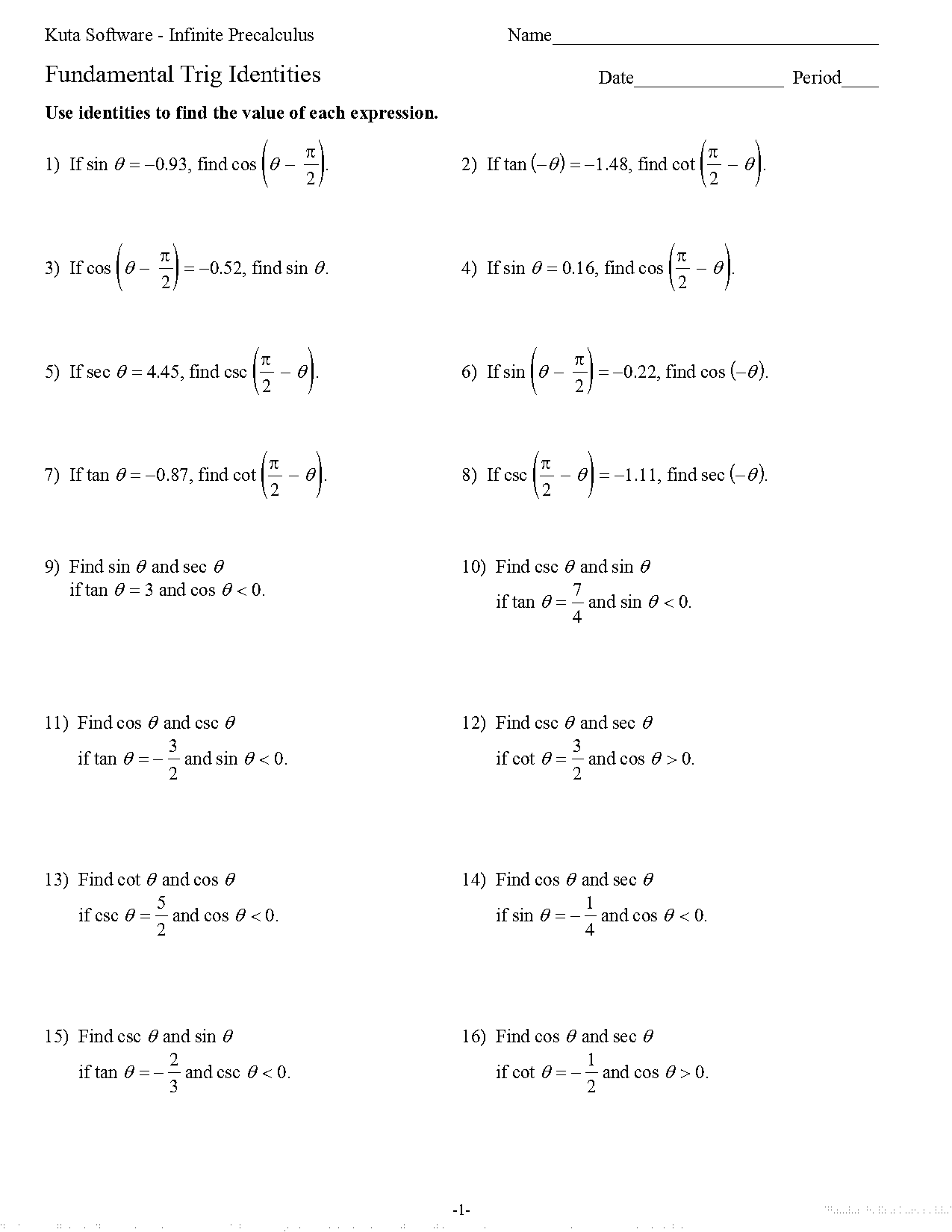 fundamental trig identities simplify worksheet pdf