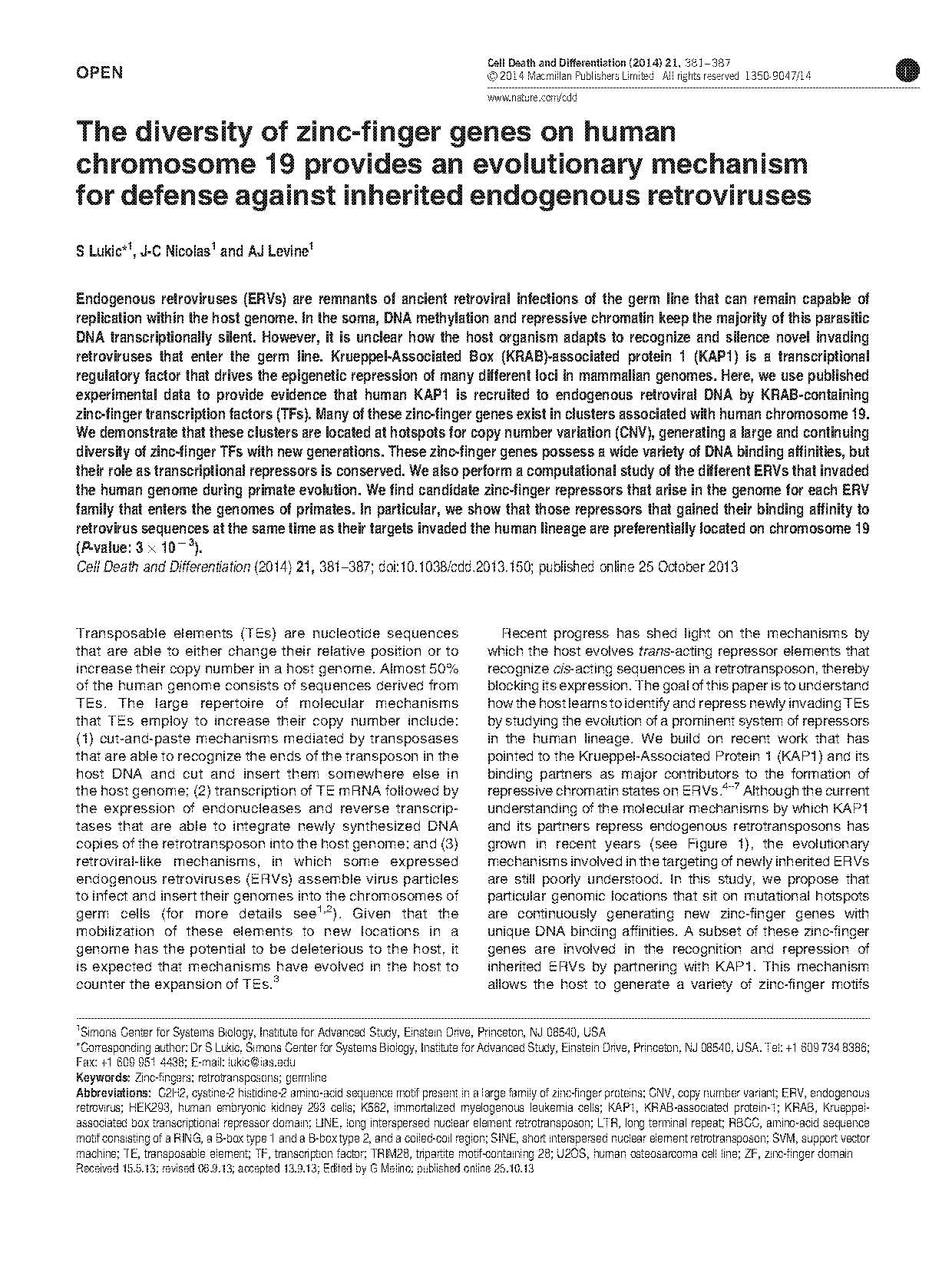 evolution zinc finger transcription factor