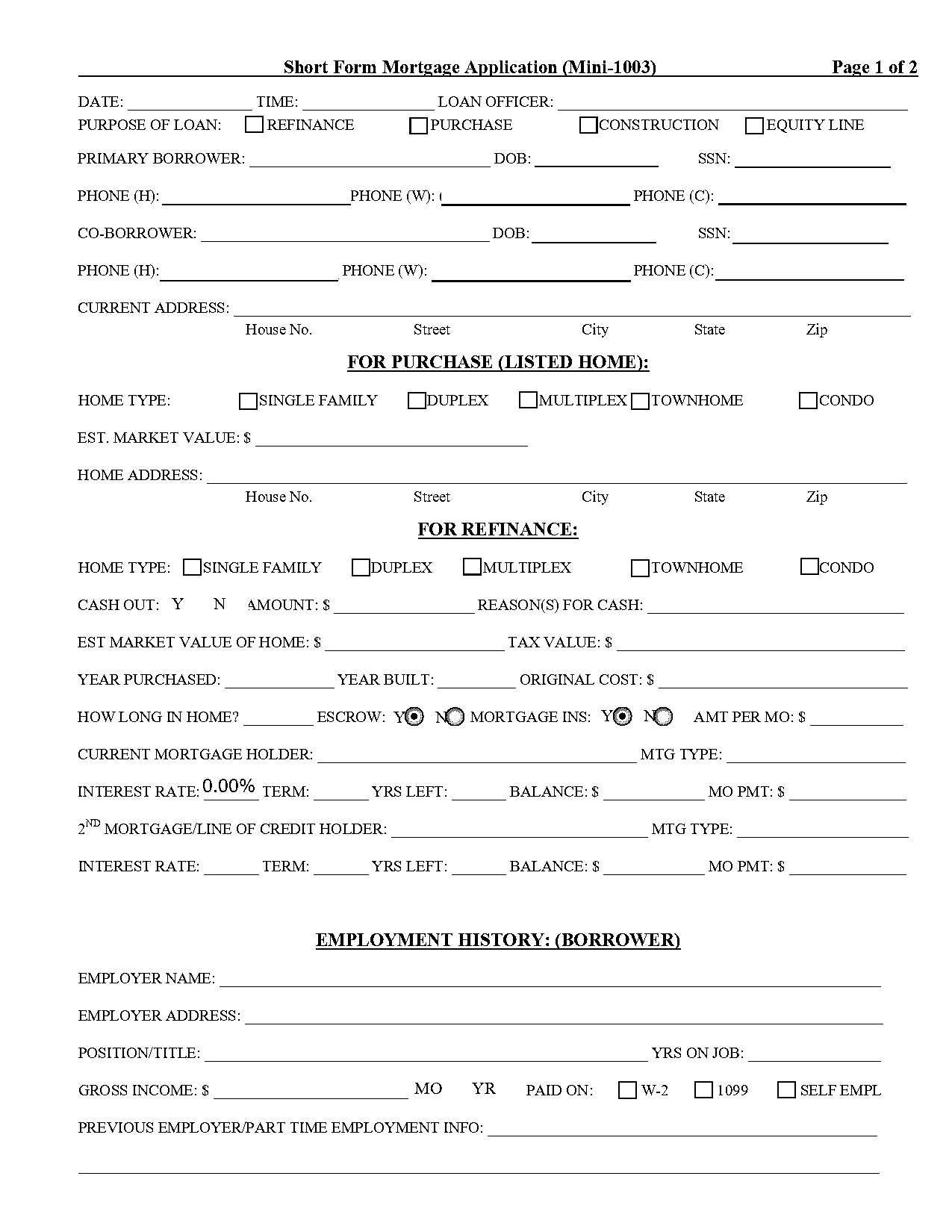 mortgage application form template