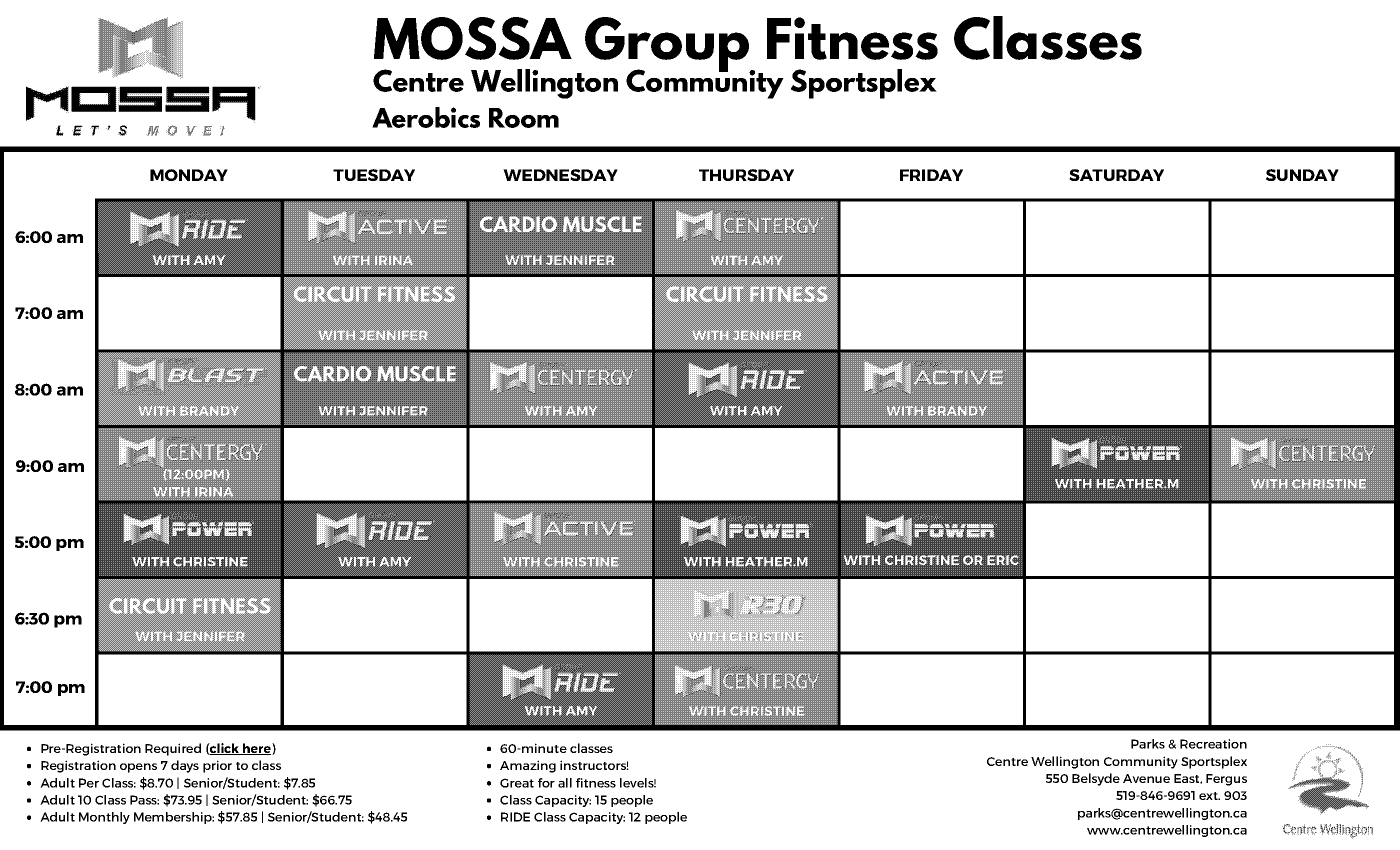 centre wellington sportsplex fitness schedule