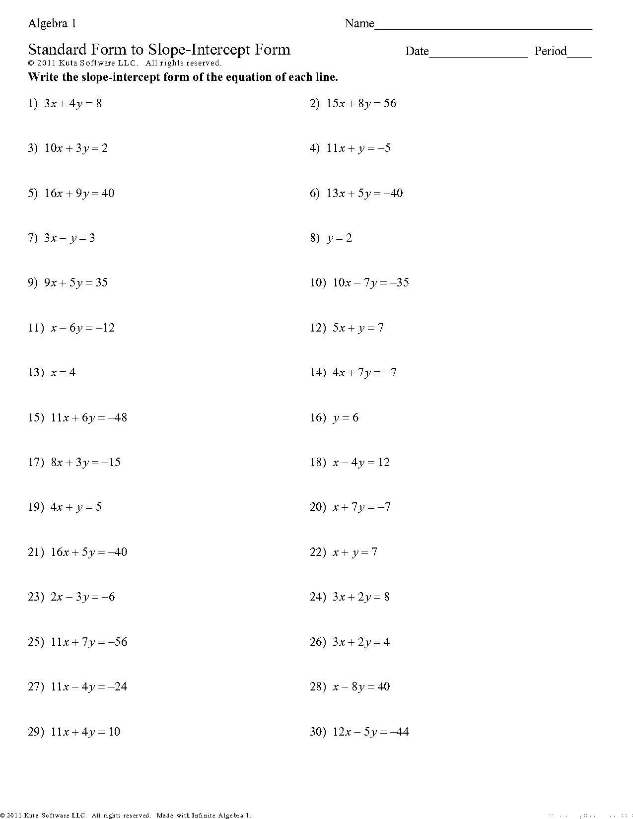 change standard form into slope intercept form