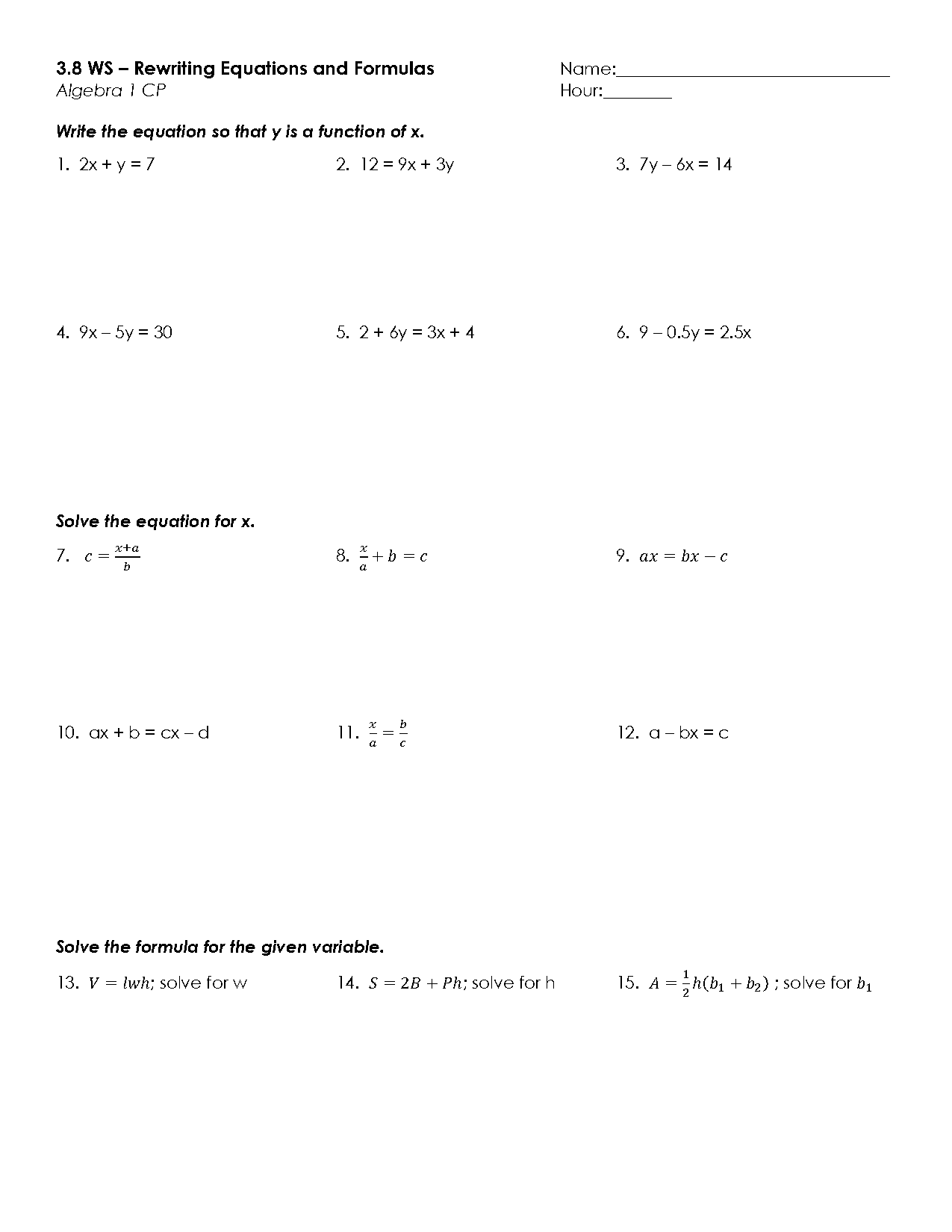 rewriting equations and formulas worksheet