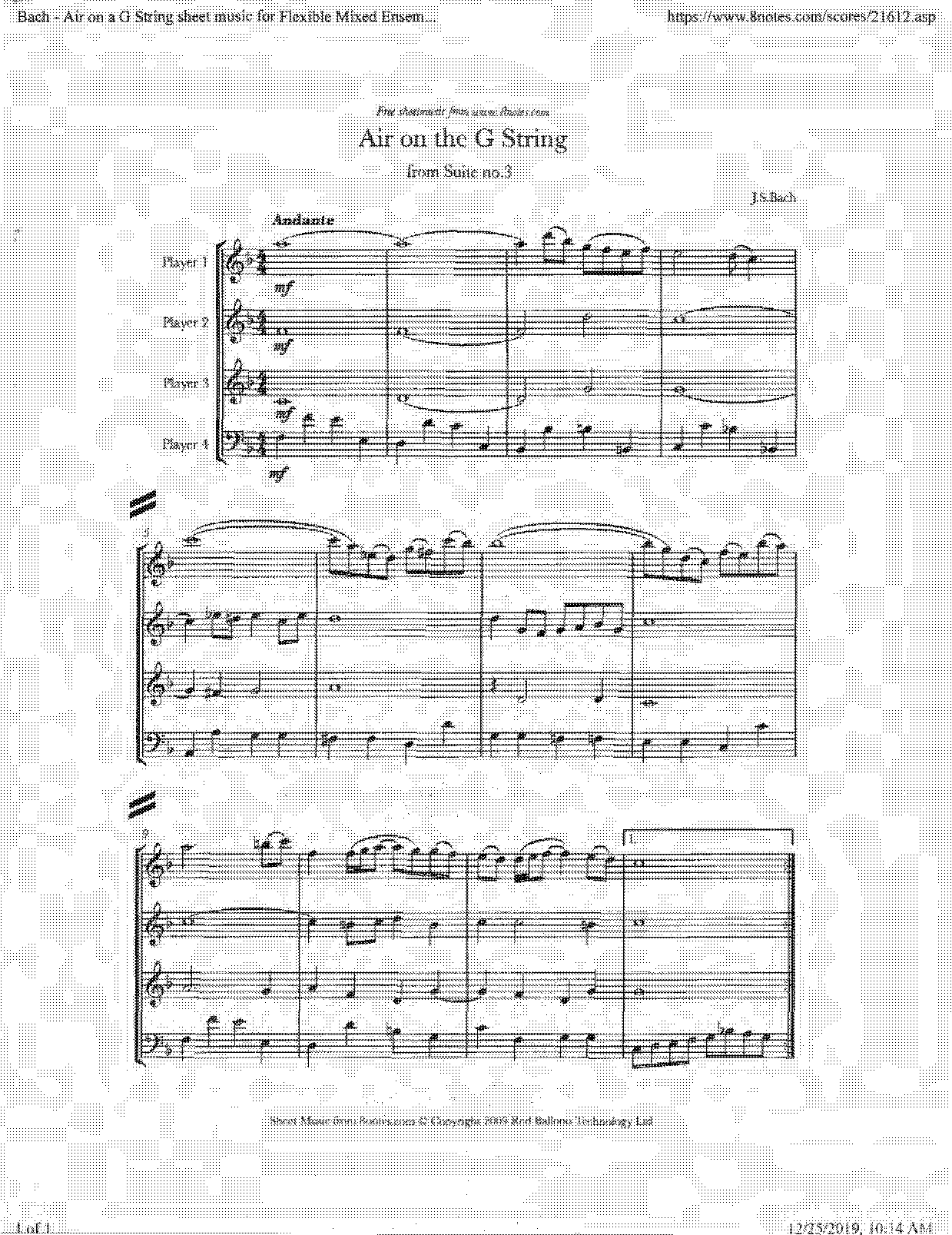 air on g string sheet music piano pdf