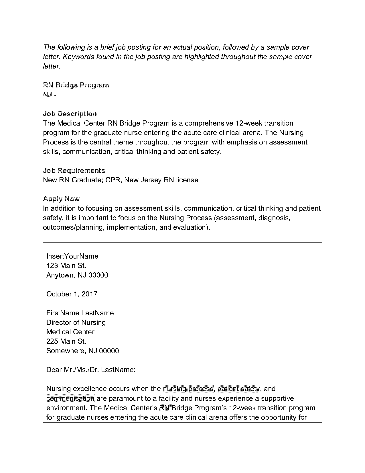 sample cover letter for lpn