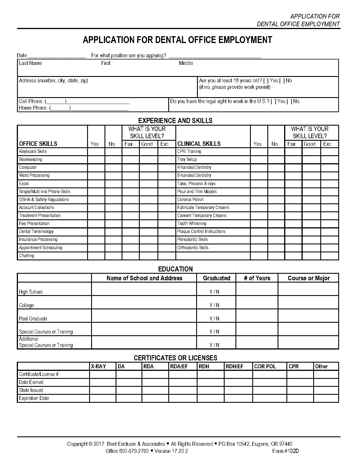 application for dental office front desk sample