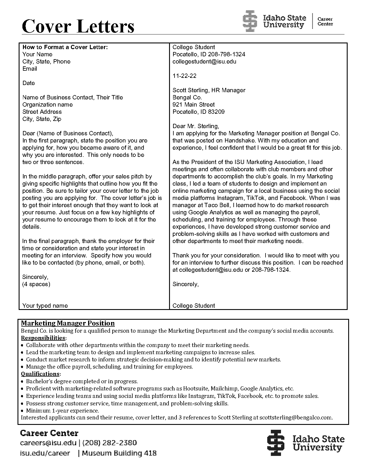 ilstu cover letter samples