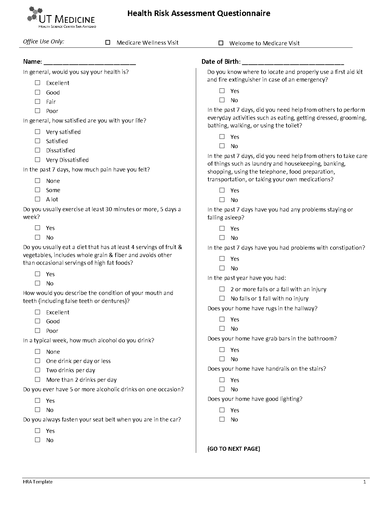 health risk assessment report sample