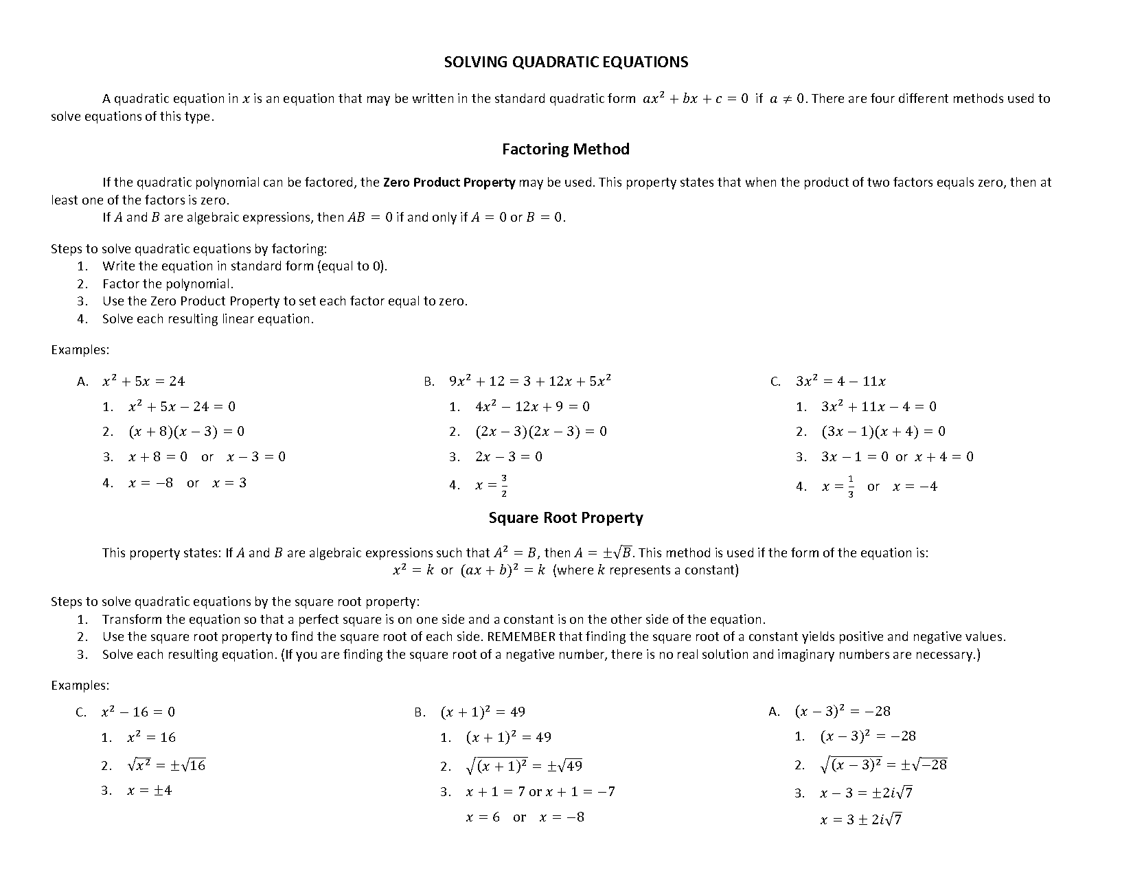 solve using square root property worksheet