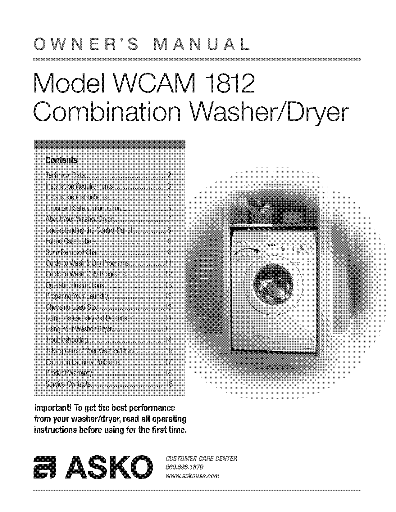 asko washing machine user manual