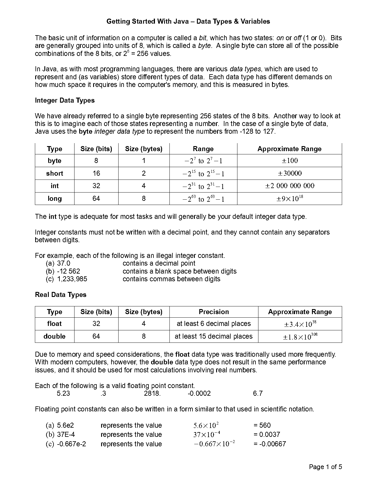 declare in integer constant java