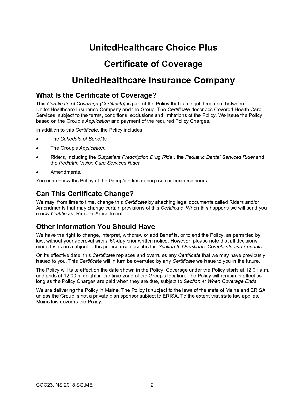 unitedhealthcare request certificate of coverage