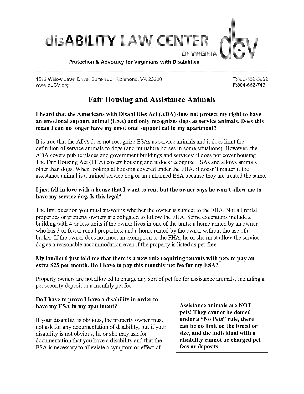 are you required to disclose you have a service animal