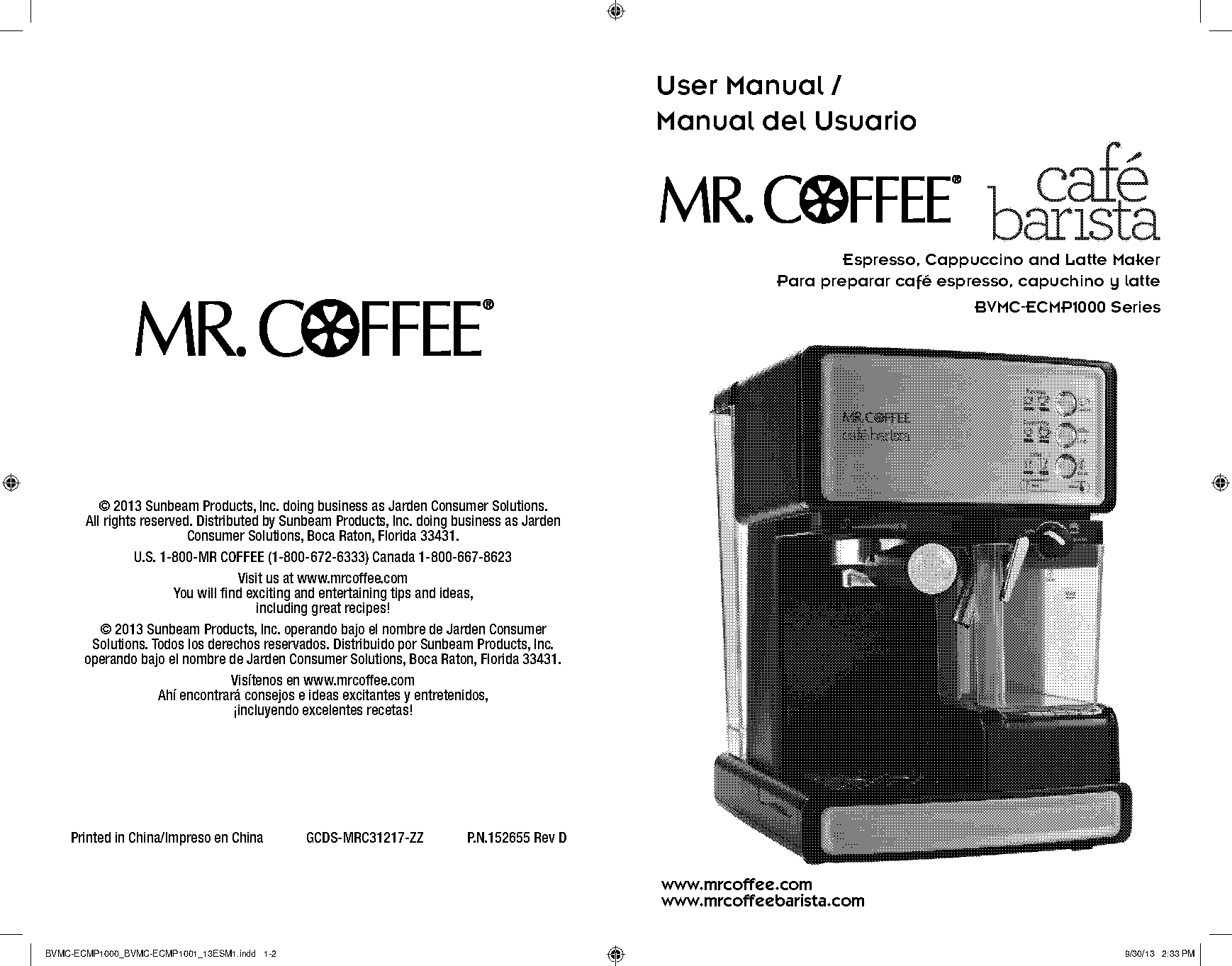 mr coffee café barista instructions