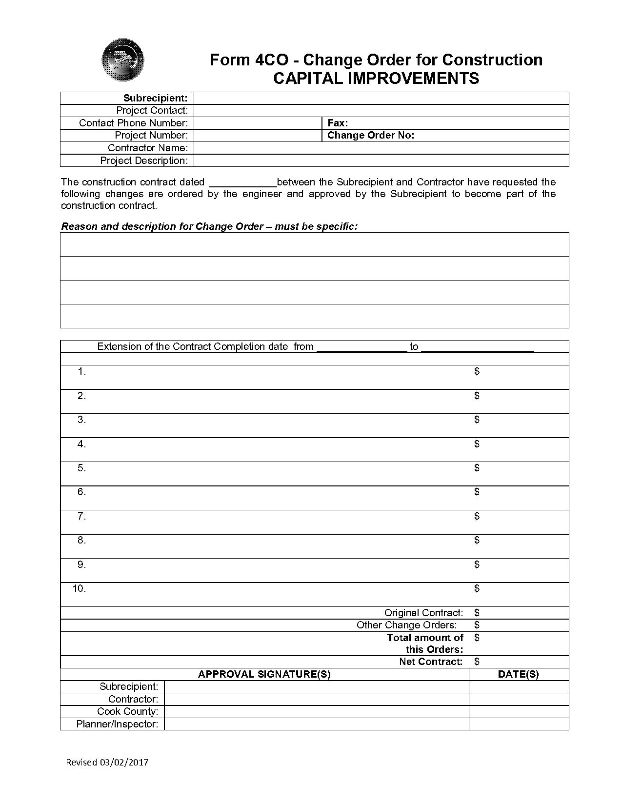 change order forms for construction