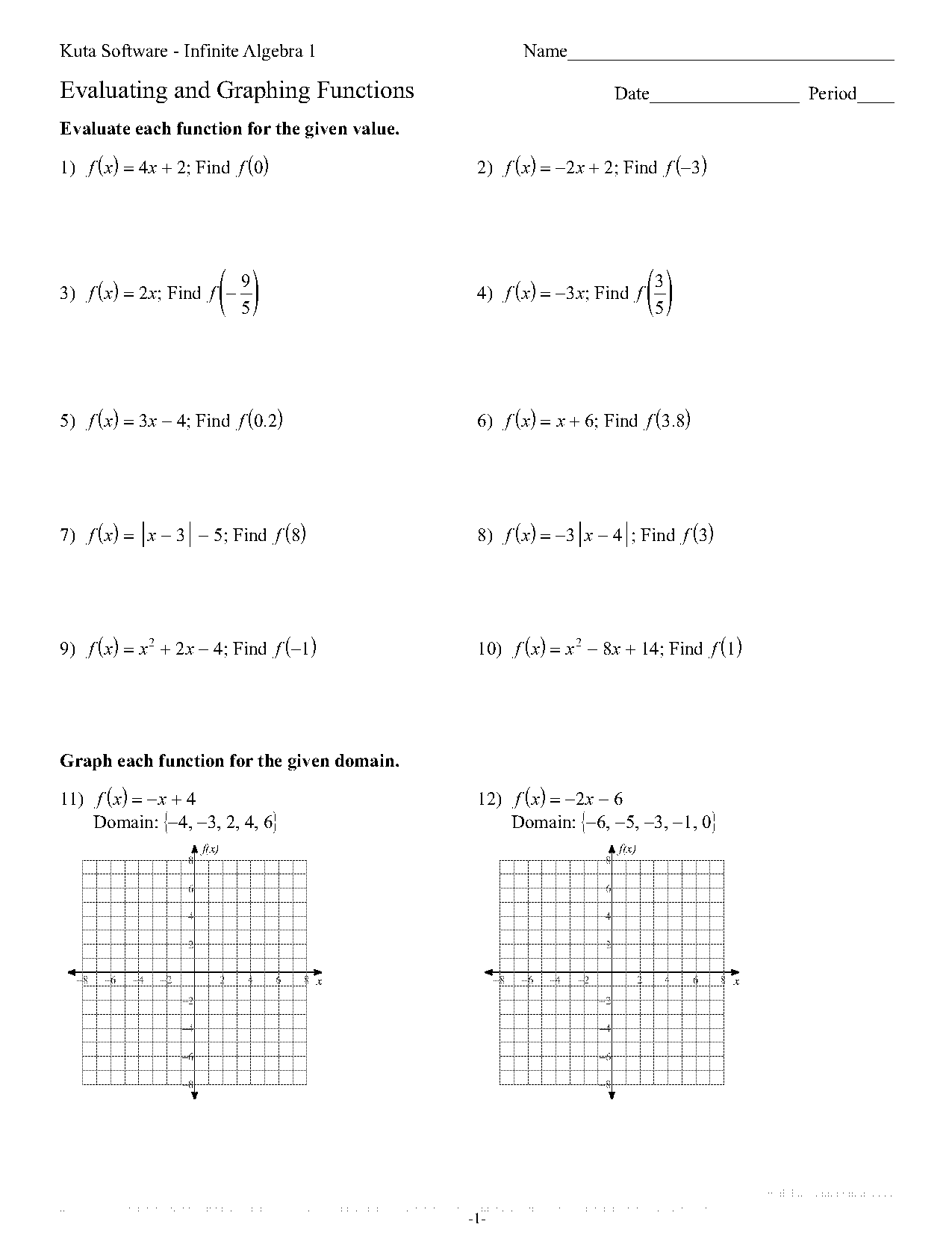 evaluating expressions with function notation worksheet