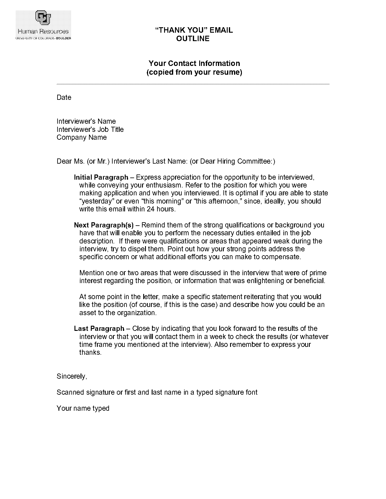 thank you letter to hr after interview