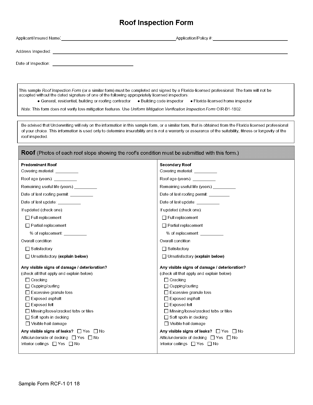 roof condition report sample