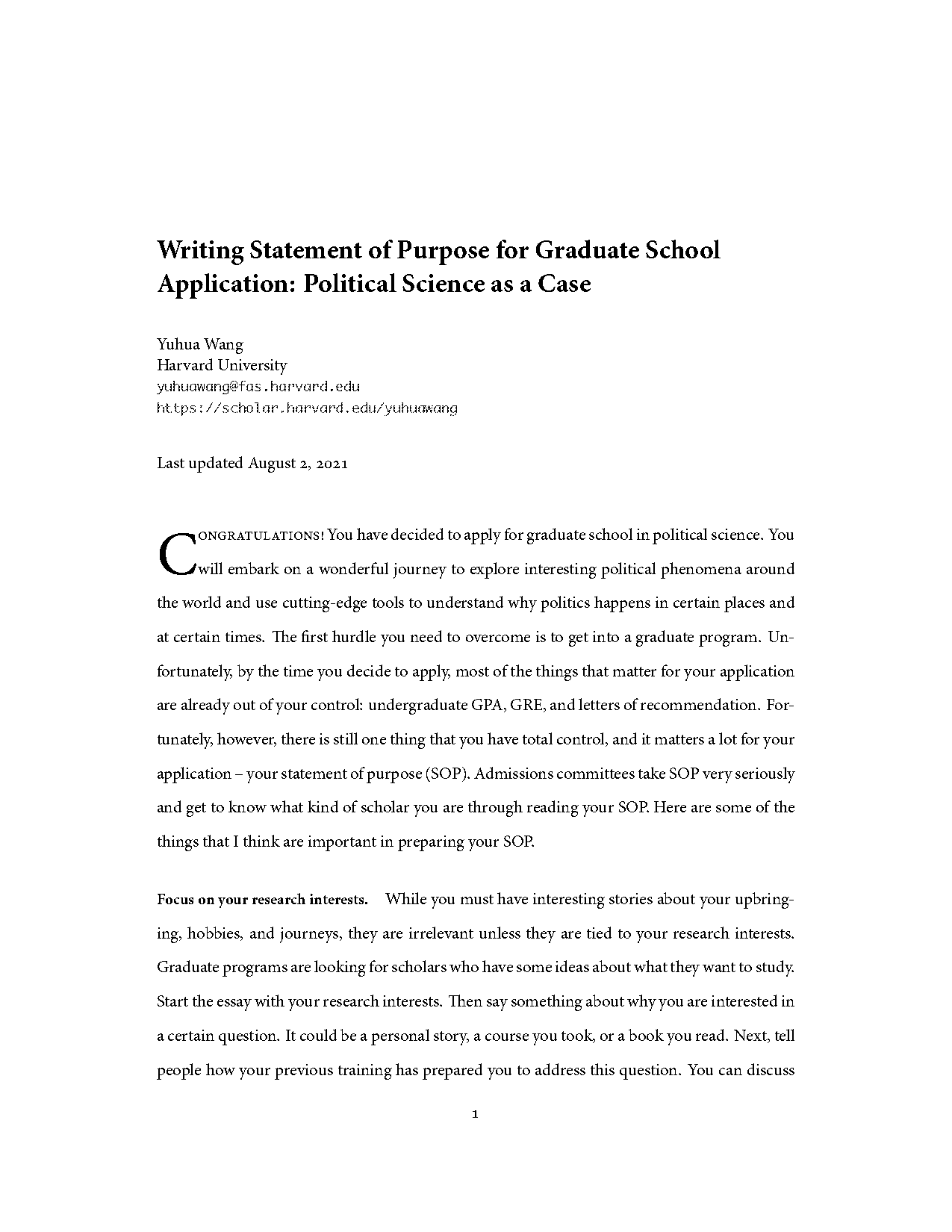 formatting a statement of purpose for grad school application