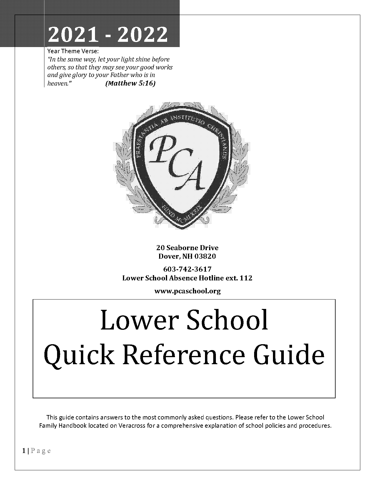 red lion christian academy lower school handbook